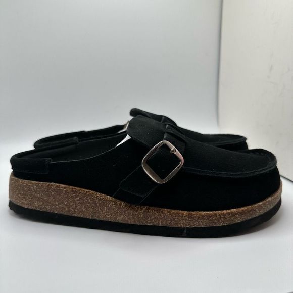 CUSHIONAIRE Women's Genuine Leather Cork Footbed Clog with +Comfort 8 BLACK - Picture 1 of 7